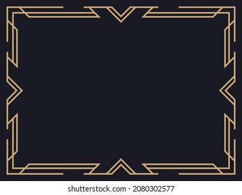 Art deco frame. Vintage linear border. Design a template for invitations, leaflets and greeting cards. Geometric golden frame. The style of the 1920s - 1930s. Vector illustration