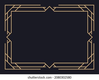 Art deco frame. Vintage linear border. Design a template for invitations, leaflets and greeting cards. Geometric golden frame. The style of the 1920s - 1930s. Vector illustration