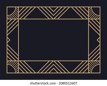 Art deco frame. Vintage linear border. Design a template for invitations, leaflets and greeting cards. Geometric golden frame. The style of the 1920s - 1930s. Vector illustration