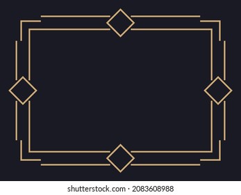 Art deco frame. Vintage linear border. Design a template for invitations, leaflets and greeting cards. Geometric golden frame. The style of the 1920s - 1930s. Vector illustration