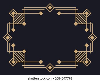 Art deco frame. Vintage linear border. Design a template for invitations, leaflets and greeting cards. Geometric golden frame. The style of the 1920s - 1930s. Vector illustration