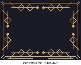 Art deco frame. Vintage linear border. Design a template for invitations, leaflets and greeting cards. Geometric golden frame. The style of the 1920s - 1930s. Vector illustration