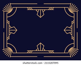 Art deco frame. Vintage linear border. Design a template for invitations, leaflets and greeting cards. The style of the 1920s - 1930s. Vector illustration