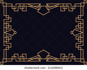 Art deco frame. Vintage linear border. Design a template for invitations, leaflets and greeting cards. The style of the 1920s - 1930s. Vector illustration