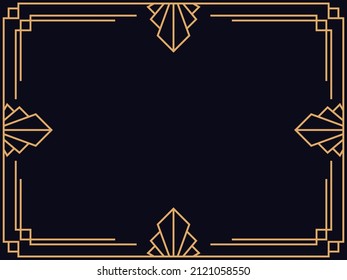 Art deco frame. Vintage linear border. Design a template for invitations, leaflets and greeting cards. Geometric golden frame. The style of the 1920s - 1930s. Vector illustration