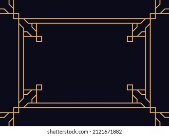 Art deco frame. Vintage linear border. Design a template for invitations, leaflets and greeting cards. Geometric golden frame. The style of the 1920s - 1930s. Vector illustration