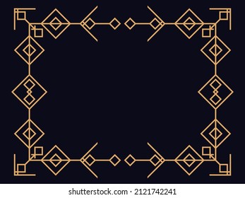 Art deco frame. Vintage linear border. Design a template for invitations, leaflets and greeting cards. Geometric golden frame. The style of the 1920s - 1930s. Vector illustration