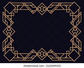 Art deco frame. Vintage linear border. Design a template for invitations, leaflets and greeting cards. Geometric golden frame. The style of the 1920s - 1930s. Vector illustration