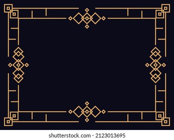 Marco Art Déco. Borde lineal vintage. Diseñar una plantilla para invitaciones, folletos y tarjetas de felicitación. Marco geométrico dorado. El estilo de los años 20-30 Ilustración del vector