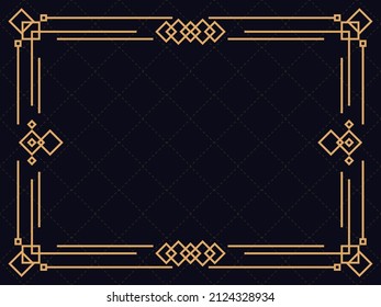 Art deco frame. Vintage linear border. Design a template for invitations, leaflets and greeting cards. Geometric golden frame. The style of the 1920s - 1930s. Vector illustration