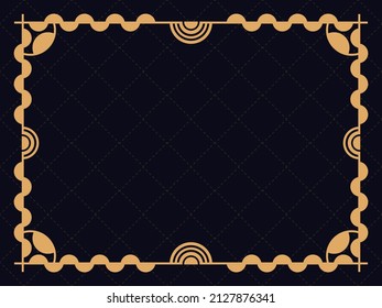 Art-Deco-Rahmen. Vintage lineare Grenze. Entwerfen Sie eine Vorlage für Einladungen, Faltblätter und Grußkarten. Geometrischer goldener Rahmen. Der Stil der 1920er bis 1930er Jahre. Vektorgrafik