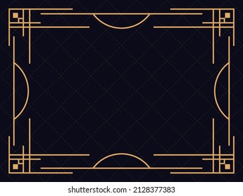 Art deco frame. Vintage linear border. Design a template for invitations, leaflets and greeting cards. Geometric golden frame. The style of the 1920s - 1930s. Vector illustration