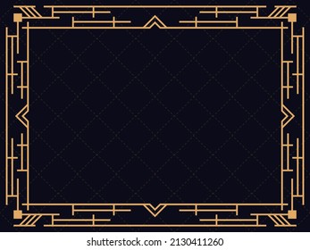 Art deco frame. Vintage linear border. Design a template for invitations, leaflets and greeting cards. Geometric golden frame. The style of the 1920s - 1930s. Vector illustration
