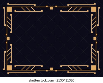Art deco frame. Vintage linear border. Design a template for invitations, leaflets and greeting cards. Geometric golden frame. The style of the 1920s - 1930s. Vector illustration