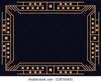Art deco frame. Vintage linear border. Design a template for invitations, leaflets and greeting cards. Geometric golden frame. The style of the 1920s - 1930s. Vector illustration