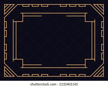 Art deco frame. Vintage linear border. Design a template for invitations, leaflets and greeting cards. Geometric golden frame. The style of the 1920s - 1930s. Vector illustration