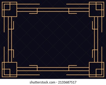 Art deco frame. Vintage linear border. Design a template for invitations, leaflets and greeting cards. Geometric golden frame. The style of the 1920s - 1930s. Vector illustration
