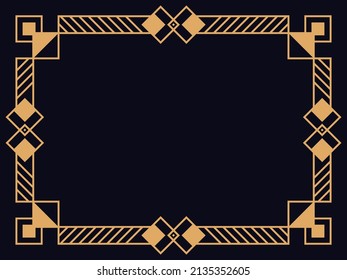 Marco Art Déco. Borde lineal vintage. Diseñar una plantilla para invitaciones, folletos y tarjetas de felicitación. Marco geométrico dorado. El estilo de los años 20-30 Ilustración del vector