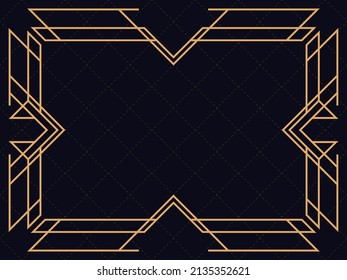 Art deco frame. Vintage linear border. Design a template for invitations, leaflets and greeting cards. Geometric golden frame. The style of the 1920s - 1930s. Vector illustration