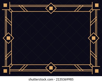 Art deco frame. Vintage linear border. Design a template for invitations, leaflets and greeting cards. Geometric golden frame. The style of the 1920s - 1930s. Vector illustration