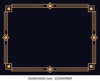 Art deco frame. Vintage linear border. Design a template for invitations, leaflets and greeting cards. Geometric golden frame. The style of the 1920s - 1930s. Vector illustration
