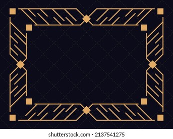Art-Deco-Rahmen. Vintage lineare Grenze. Entwerfen Sie eine Vorlage für Einladungen, Faltblätter und Grußkarten. Geometrischer goldener Rahmen. Der Stil der 1920er bis 1930er Jahre. Vektorgrafik
