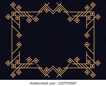 Art deco frame. Vintage linear border. Design a template for invitations, leaflets and greeting cards. Geometric golden frame. The style of the 1920s - 1930s. Vector illustration