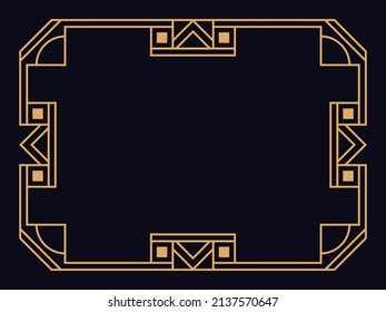 Art deco frame. Vintage linear border. Design a template for invitations, leaflets and greeting cards. Geometric golden frame. The style of the 1920s - 1930s. Vector illustration
