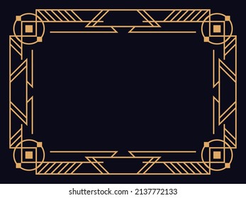 Art deco frame. Vintage linear border. Design a template for invitations, leaflets and greeting cards. Geometric golden frame. The style of the 1920s - 1930s. Vector illustration