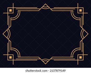 Art deco frame. Vintage linear border. Design a template for invitations, leaflets and greeting cards. Geometric golden frame. The style of the 1920s - 1930s. Vector illustration