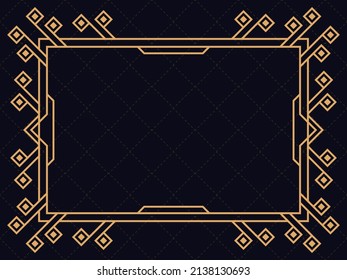 Art deco frame. Vintage linear border. Design a template for invitations, leaflets and greeting cards. Geometric golden frame. The style of the 1920s - 1930s. Vector illustration