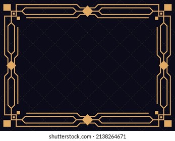 Art deco frame. Vintage linear border. Design a template for invitations, leaflets and greeting cards. Geometric golden frame. The style of the 1920s - 1930s. Vector illustration