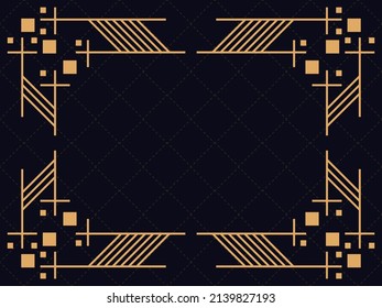 Art deco frame. Vintage linear border. Design a template for invitations, leaflets and greeting cards. Geometric golden frame. The style of the 1920s - 1930s. Vector illustration