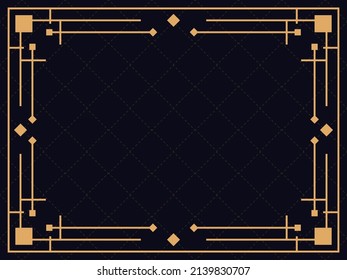 Art deco frame. Vintage linear border. Design a template for invitations, leaflets and greeting cards. Geometric golden frame. The style of the 1920s - 1930s. Vector illustration