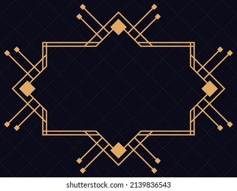 Art deco frame. Vintage linear border. Design a template for invitations, leaflets and greeting cards. Geometric golden frame. The style of the 1920s - 1930s. Vector illustration