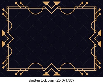 Art deco frame. Vintage linear border. Design a template for invitations, leaflets and greeting cards. Geometric golden frame. The style of the 1920s - 1930s. Vector illustration