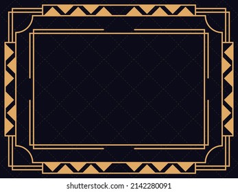 Art deco frame. Vintage linear border. Design a template for invitations, leaflets and greeting cards. Geometric golden frame. The style of the 1920s - 1930s. Vector illustration
