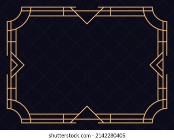 Art-Deco-Rahmen. Vintage lineare Grenze. Entwerfen Sie eine Vorlage für Einladungen, Faltblätter und Grußkarten. Geometrischer goldener Rahmen. Der Stil der 1920er bis 1930er Jahre. Vektorgrafik