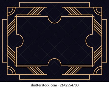 Art deco frame. Vintage linear border. Design a template for invitations, leaflets and greeting cards. Geometric golden frame. The style of the 1920s - 1930s. Vector illustration