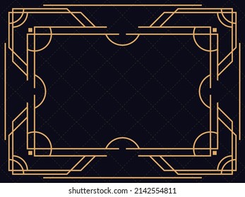 Art deco frame. Vintage linear border. Design a template for invitations, leaflets and greeting cards. Geometric golden frame. The style of the 1920s - 1930s. Vector illustration