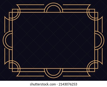 Art deco frame. Vintage linear border. Design a template for invitations, leaflets and greeting cards. Geometric golden frame. The style of the 1920s - 1930s. Vector illustration