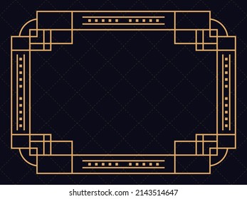 Art deco frame. Vintage linear border. Design a template for invitations, leaflets and greeting cards. Geometric golden frame. The style of the 1920s - 1930s. Vector illustration