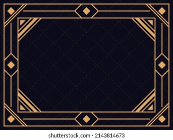 Art deco frame. Vintage linear border. Design a template for invitations, leaflets and greeting cards. Geometric golden frame. The style of the 1920s - 1930s. Vector illustration