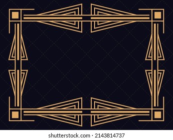 Art deco frame. Vintage linear border. Design a template for invitations, leaflets and greeting cards. Geometric golden frame. The style of the 1920s - 1930s. Vector illustration