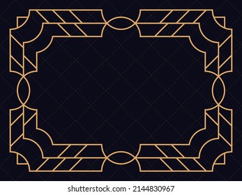 Art deco frame. Vintage linear border. Design a template for invitations, leaflets and greeting cards. Geometric golden frame. The style of the 1920s - 1930s. Vector illustration