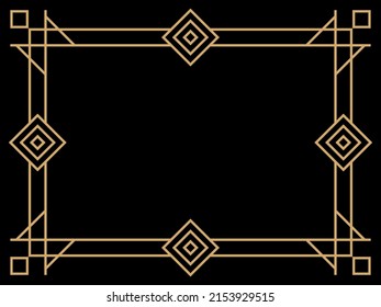 Art-Deco-Rahmen. Vintage lineare Grenze. Entwerfen Sie eine Vorlage für Einladungen, Faltblätter und Grußkarten. Geometrischer goldener Rahmen. Der Stil der 1920er bis 1930er Jahre. Vektorgrafik