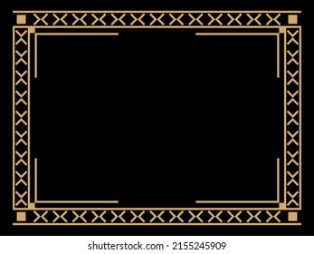 Art deco frame. Vintage linear border. Design a template for invitations, leaflets and greeting cards. Geometric golden frame. The style of the 1920s - 1930s. Vector illustration