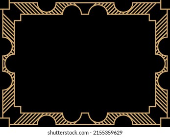 Art deco frame. Vintage linear border. Design a template for invitations, leaflets and greeting cards. Geometric golden frame. The style of the 1920s - 1930s. Vector illustration