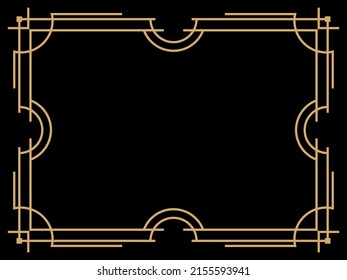 Art deco frame. Vintage linear border. Design a template for invitations, leaflets and greeting cards. Geometric golden frame. The style of the 1920s - 1930s. Vector illustration