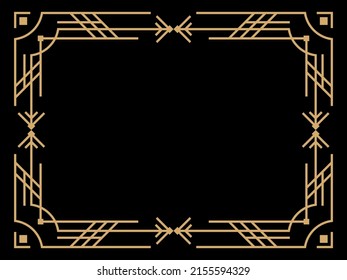 Art deco frame. Vintage linear border. Design a template for invitations, leaflets and greeting cards. Geometric golden frame. The style of the 1920s - 1930s. Vector illustration